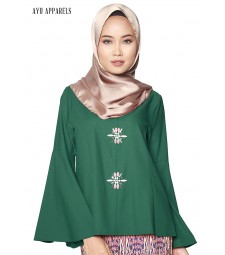 Gem Flare Sleeve Blouse Emerald